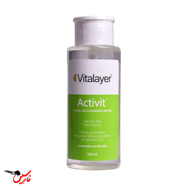 محلول پاک کننده آرایش چشم و صورت میسلار واتر اکتی ویت پمپی ویتالیر Vitalayer