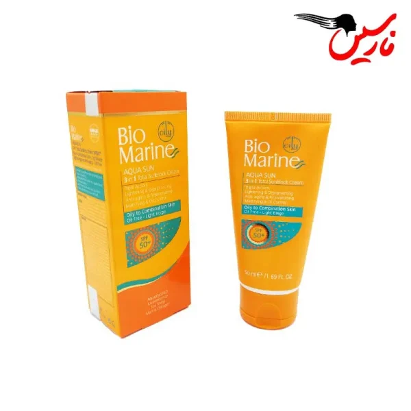 کرم ضد آفتاب روشن کننده و ضد چروک SPF50 پوست چرب و مختلط بایومارین Biomarine